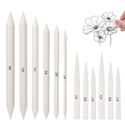 Sliverdew 12 Pcs Blending Stumps and Tortillions Set, Dual-Ended Paper Art Blenders for Drawing, 6 Sizes Shading Pencils Sketch Sticks for Artist Student Oil Pastel Charcoal Smudging