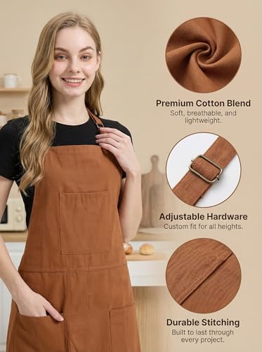 Molaxhome Split Apron with 3 Pockets,Unisex Pottery Apron with Adjustable Strap for Kitchen Ceramics - color: Brown