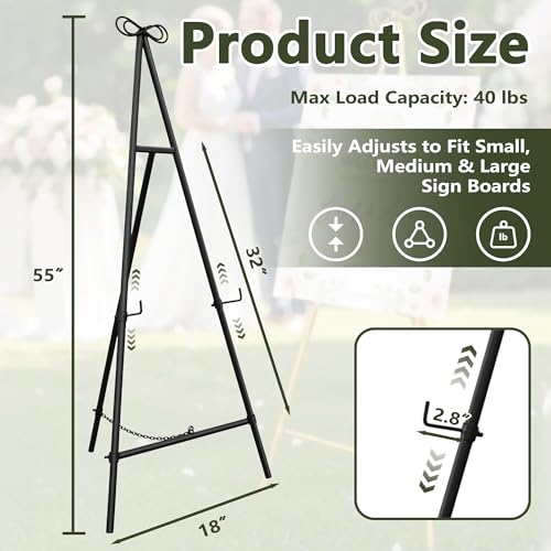 Easel Stand for Sign, 55'' Adjustable Easel Stand for Display, Metal Easel Display Stand Heavy Duty, Black - color: Black