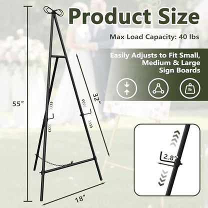 Easel Stand for Sign, 55'' Adjustable Easel Stand for Display, Metal Easel Display Stand Heavy Duty, Black - color: Black