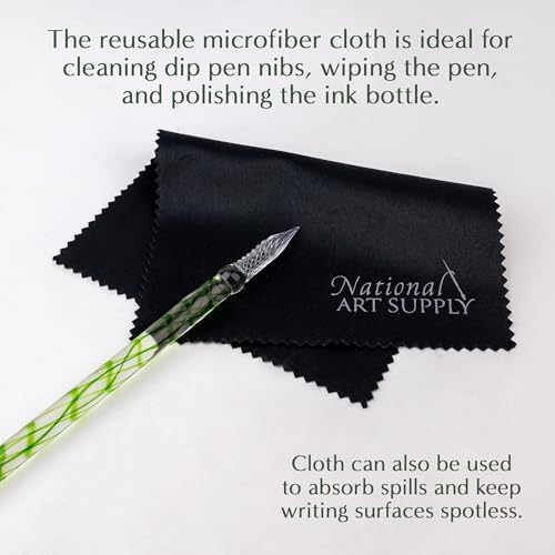 Ferris Wheel Press Courtley Clover 28ml Calligraphy Ink for Calligraphy & Dip Pens - National Art Supply 5x7 Microfiber Cloth - Opaque Light Green - Waterproof Dip Pen Ink for Artists