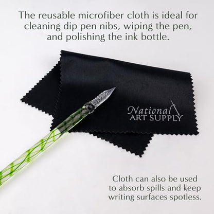 Ferris Wheel Press Courtley Clover 28ml Calligraphy Ink for Calligraphy & Dip Pens - National Art Supply 5x7 Microfiber Cloth - Opaque Light Green - Waterproof Dip Pen Ink for Artists
