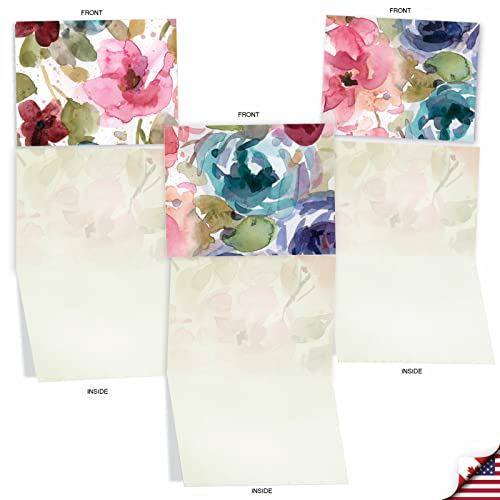 The Best Card Company - 10 Boxed Note Cards with Flowers - Blank Assorted Floral Notecards Bulk (4 x 5.12 Inch) - Lush Blooms M6591OCB - style: Lush Blooms