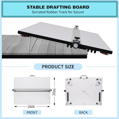 Portable Drafting Board, 20"X26" Professional Architecture Drafting Board, Tabletop Drawing Board with Ruler & Parallel Bar, Drafting Tools for Architects, Artists, Engineers, and Designers - size: 20" x 26"