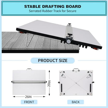 Portable Drafting Board, 20"X26" Professional Architecture Drafting Board, Tabletop Drawing Board with Ruler & Parallel Bar, Drafting Tools for Architects, Artists, Engineers, and Designers - size: 20" x 26"