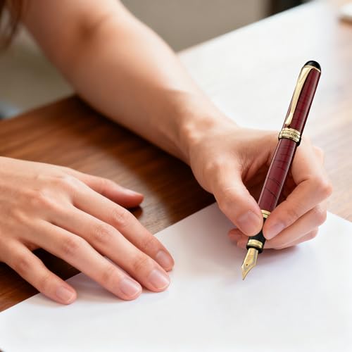 Luxury Fountain Pen Set – 46g Metal Calligraphy Pen with Gift Box, 2 Ink Cartridge Sets (Black & Blue), Flex Nib Writing Pen for Beginners & Professionals (Red) - color: Red