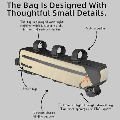 Rhinowalk Top Tube Bag - 2.1/2.7L Triangle Bag for Road & Gravel Bikes - color: Beige, size: 2.7L