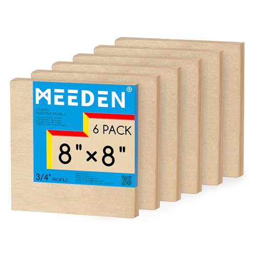 MEEDEN Unfinished Wood Canvas Board: 3/4” Deep 8x8” Wooden Canvas Panel Pack of 6 - Blank Cradled Wood Art Board for Painting - size: 8"x8"- 6 Pack