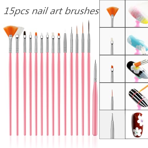 FULINJOY 21Pcs Nail Art Brushes Set, 1 Resin Nail Art Palette, 5 Nail Art Dotting Pens, 15 Nail Art Brushes, Nail Polish Mixing Palette Double-Ended Dotting Pen Nail Liner Brush Nail Drawing Brushes
