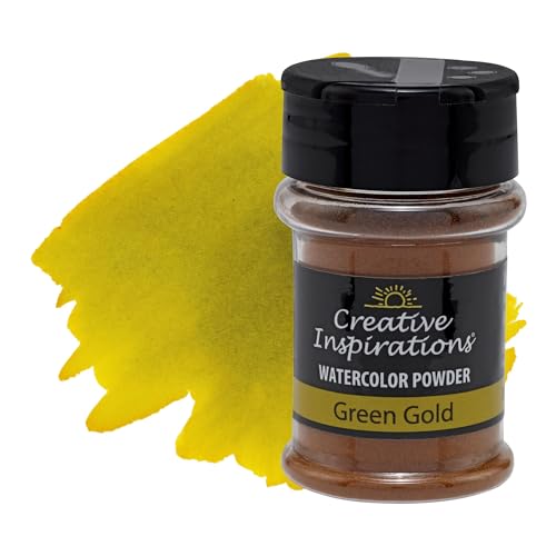 Creative Inspirations Powder Watercolor Paint - 38g Shaker Bottle, Green Gold - Dye-Based Water-Soluble Crystalline Pigments - Non-Toxic, Perfect for Abstract and Spontaneous Effects - color: Green Gold, style: Pack of 1