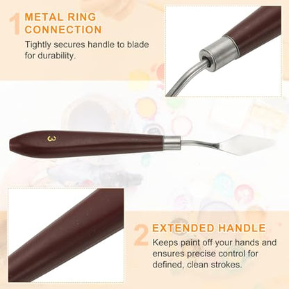 HARFINGTON 5pcs Palette Knife Painting Tool 1.46" x 0.63" Stainless Steel Art Spatula Pallet Knives Scrapers Tools with Plastic Handle for Acrylic Oil Canvas Mixing Spreading, Red/Silver - size: 1.46" x 0.63"