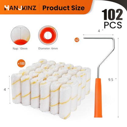 100 Pack Microfiber Paint Roller 4 Inch, Mini Paint Roller Covers,3/8 Inch Nap, Small Paint Rollers for House Painting with Paint Roller Frame, Wall Painting Tool - size: 4 Inch,100 Pack