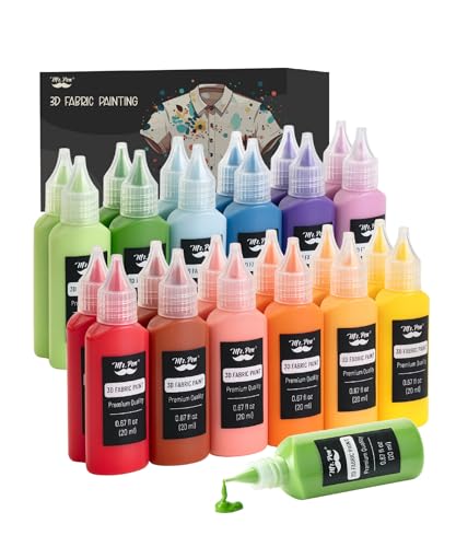 Mr. Pen- 3D Fabric Paint Set, 24 Pack, Basic Colors, 0.67 oz Bottles | Permanent Paint for Fabric, Perfect for Clothes, T-shirts, Shoes and DIY Craft Projects - color: Soft & Bright, size: 24 Pack