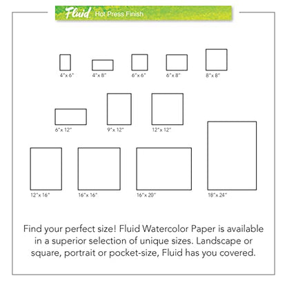 Fluid Artist Watercolor Paper Block, 9 x 12 inches, 15 White Sheets, 140 lb (300 GSM) Hot Press Pad for Painting and Wet Media - size: 9 x 12