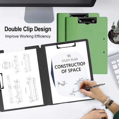 2 Pack Foldable Clipboards, A4 Office Clipboard Folder with Double Metal Clips, 360 Degree Foldable Binder Clipboard with Pen Holder, File Cover Work Folder Clipboards, Green - style: 2Pack- Green
