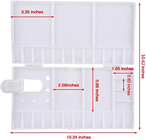 SUNIY Watercolor Palette Folding Paint Tray Plastic Painting Pallet with 33 Compartments, Thumbhole and Brush Holders, White