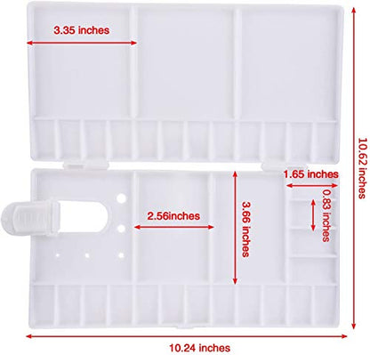 SUNIY Watercolor Palette Folding Paint Tray Plastic Painting Pallet with 33 Compartments, Thumbhole and Brush Holders, White