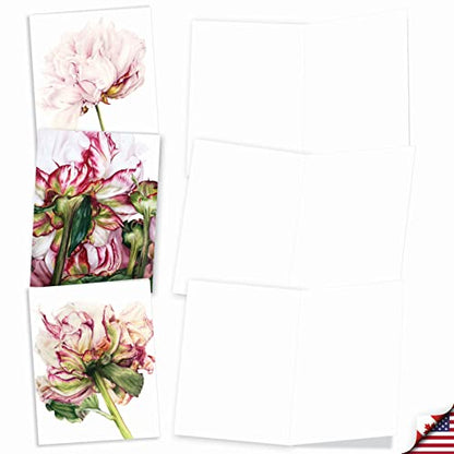 The Best Card Company - 10 Boxed Note Cards with Flowers - Blank Assorted Floral Notecards Bulk (4 x 5.12 Inch) - Precious Peonies AM6279OCB-B1x10 - style: Precious Peonies