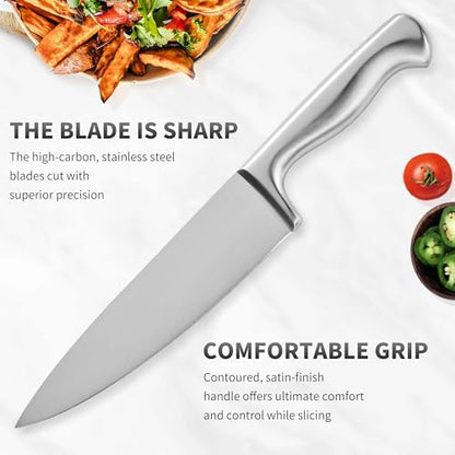 15-Piece Stainless Steel Chef Kitchen Knife Sets with Block & Built-In Sharpener, Professional Chef Knife Sets with Scissors, Steak Knives - color: Silver