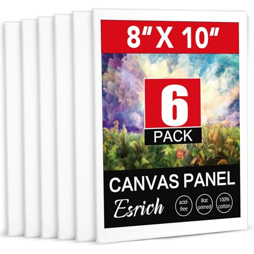 ESRICH 8x10 Canvas for Painting, 6 Pack Canvas Boards for Painting Primed Acid Free Blank Canvas Panels for Oil Paint, Watercolor, Acrylic Paint, Gouache and Tempera. - size: 8x10in