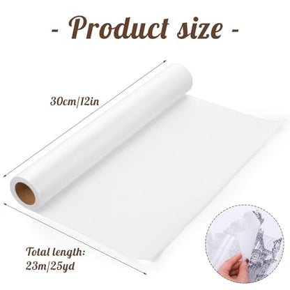 Tracing Paper Roll 12in x 25yd, White Trace Paper Pattern Paper Translucent Tracing Paper for Sewing, Drawing, Sketching, Gift Wrapping | Smooth, tear-resistant paper; clear tracing for sewing, sketching, drafting, and gift wrapping - size: 12in x 25yd