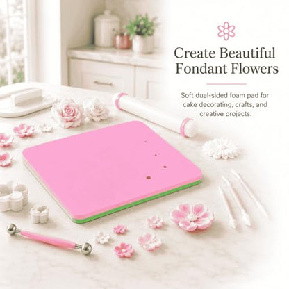 Fondant Foam Pad with 5 Holes - Silicone Mat for Cake Decorating, Rolling Pin & Clay Tools, Perfect for Fondant, Gum and Air Dry Clay Crafts