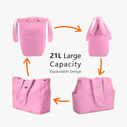 TOPDesign Large Canvas Tote Bag for Women, Shoulder Bag with Laptop Sleeve & Pockets, Everything Tote for Travel, Work (Light Pink) - color: Light Pink