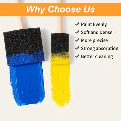 10PCS Foam Paint Brushes Set, Sponge Paint Brush with Wooden Handle, Foam Painting Brushes for Details or Large Area Painting, Staining, Varnishes and DIY Craft Projects (1/2/2.8/4 Inch)