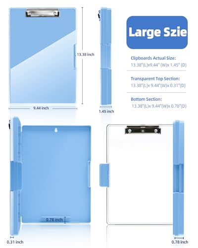 Clearview Clipboard with 2 Storage, Dry Erase 8.5x11 Heavy Duty ClipBoards - High Capacity Coaches Clip Board with Pen Holder - Side Opening Plastic Nursing Clip Case - Aqua Blue - color: Aqua Blue