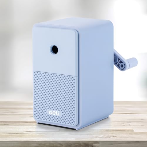 Deli Manual Hand Crank Pencil Sharpener with Adjustable Point for Colored Pencils, Kids & Students, Blue - color: E-blue