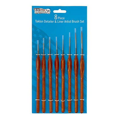 U.S. Art Supply 8 Piece Taklon Detail and Liner Artist Brush Set with Wood Comfort Grip Handles - Art, Detailing, Acrylic, Oil, Watercolor - style: 8-Piece