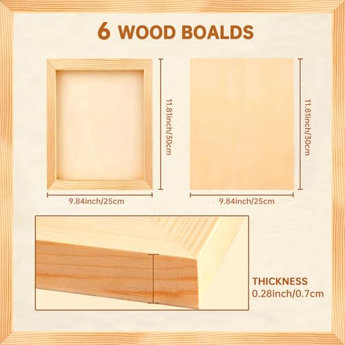 6 Pack Unfinished Blank Wood Panel Boards, Natural Wooden Painting Canvas for Oil, Acrylic Paint, Paint Pouring, DIY Art Crafts Projects (8 * 12inch) - size: 8*12inch