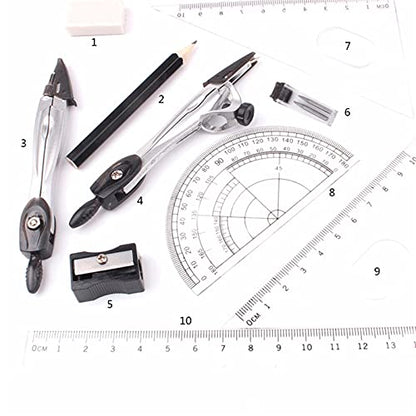 Compass for Geometry Metal Drawing Compasses Geometry Protractor Ruler EraserSet School Stationery Drafting Tools Office Stationery（19.5 * 2.3 * 9.3cm） Compass Drawing Tool