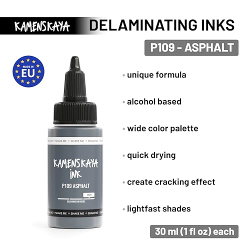 KAMENSKAYA Delaminating Alcohol Inks - Self-Splitting Alcohol Ink P-109 'Asphalt' - 1 fl oz (30 ml) - color: P-109 'Asphalt'