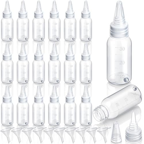 20 Pcs Airbrush Paint Bottles Jars 1oz/30ml Plastic Paint Containers of Acrylic Storage with Mixing Ball and 10 Pcs Funnel Bottle Mixer Resealable Squeeze Bottles for Storing Arts Liquids