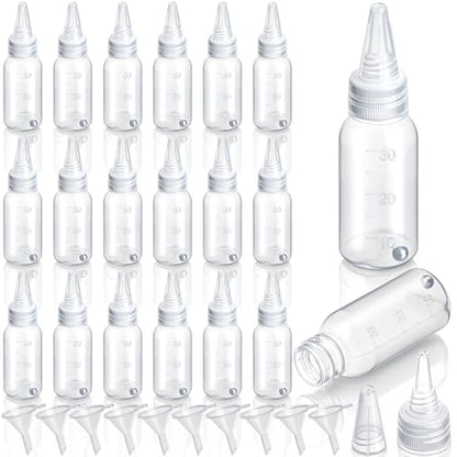 20 Pcs Airbrush Paint Bottles Jars 1oz/30ml Plastic Paint Containers of Acrylic Storage with Mixing Ball and 10 Pcs Funnel Bottle Mixer Resealable Squeeze Bottles for Storing Arts Liquids