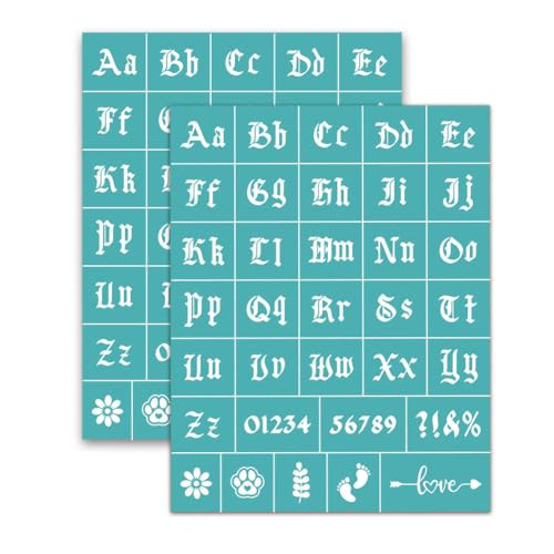 2 Pcs Old English Alphabet Silk Screen Stencil, Letter and Numbers Self-Adhesive Reusable Silk Screen Printing Stencils Template for Painting on Wood, Fabric, Signs, Home Decor & DIY Crafts - style: Old English