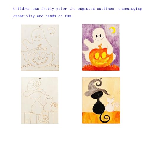 Piatoeke 16PCS 5.9×4.7in Unfinished Wooden Halloween Cutouts Board for Kids Painting,Wood Crafts DIY Fun Things to Paint and Hang(Halloween) - color: Halloween
