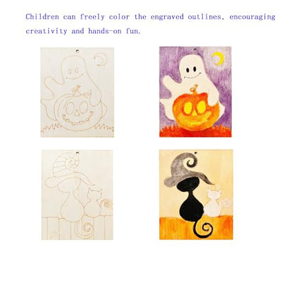 Piatoeke 16PCS 5.9×4.7in Unfinished Wooden Halloween Cutouts Board for Kids Painting,Wood Crafts DIY Fun Things to Paint and Hang(Halloween) - color: Halloween