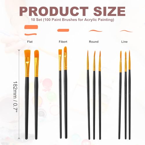PATIKIL Paint Brushes Set, 100Pcs Acrylic Paint Brush Nylon Hair for Watercolor Oil Painting Miniature Detailing Rock Painting, Black - color: Black