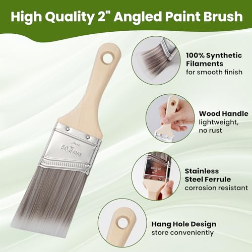 Paint Brushes, 2 Inch, Angled Brushes with Short Handle, 3 Pack, Shortcut Paintbrush for Paints and Stains, Small Paint Brushes for Walls, Furniture, Cabinets and Home Improvement - size: 2 Inch Angled, 3 Pack
