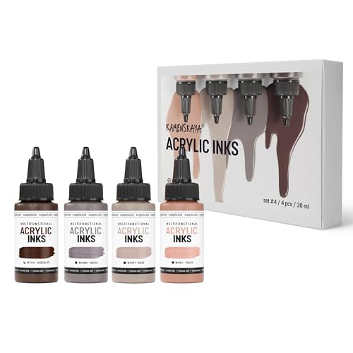 Kamenskaya Acrylic Inks for Artists - Acrylic Ink Set, Color Combination #4-4 pcs. 1 Fl Oz (30 ml) Each - color: Color Combination #4, style: Core Line