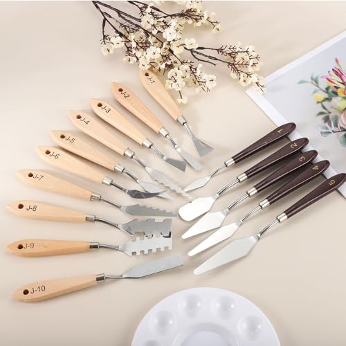 PATIKIL Painting Knife Set, 20Pcs Spatula Palette Knife Scraper Stainless Steel Pallet Knife with Wood Handle for Oil Painting Acrylic Color Mixing Supplies