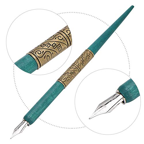 Calligraphy Oblique Nib Pen Point Holder, English Calligraphy Pen Nib Holder Antique Copperplate Script Handed Dip Pen + 6 Flat Nibs(2)
