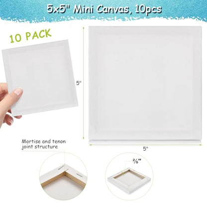 10PCS Mini Canvases for Painting – 5 x 5 in Bulk Small Square Stretched Canvases, 2/5 in Thick Blank Canvas for Students, Art Supplies, School & Home Crafts - size: 10PCS Mini Canvas -5x5ln