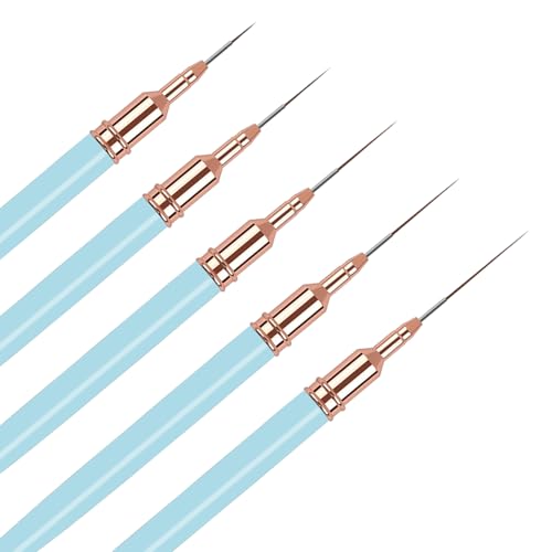 5PCS Liner Brushes for Nails, Nail Art Liner Brushes Set, 6/9/12/15/18mm Thin Detail Brush for Long Lines & Fine Drawing, UV Gel Polish Painting Nail Design Tools- Light Blue - color: Light Blue