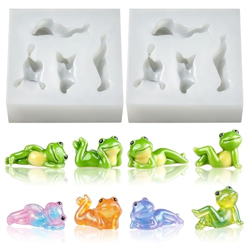 Mini Cute Tiny Frog Figurines Silicone Mold, 2 Pcs Micro Dollhouse Animal Epoxy Casting Mold with Realistic Shapes for DIY Resin Art Fairy Garden Miniatures Landscape Crafts Decor - color: 2 Pcs Frog2 White