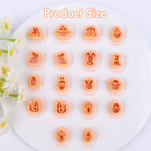 Puocaon Easter Polymer Clay Cutters - 18 Pcs Small Stud Easter Clay Cutters for Polymer Clay Earrings Jewelry Making, Spring Rabbits Bunny Carrot Chicken Eggs Shape