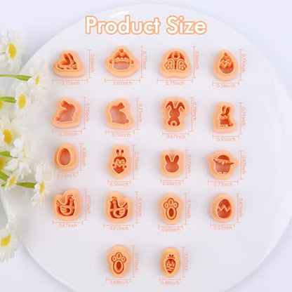 Puocaon Easter Polymer Clay Cutters - 18 Pcs Small Stud Easter Clay Cutters for Polymer Clay Earrings Jewelry Making, Spring Rabbits Bunny Carrot Chicken Eggs Shape