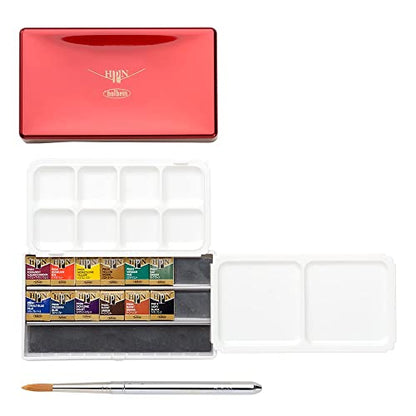 Holbein Artist's Watercolors Set of 12 Half-Pans with Brush (Palm Box) PN691